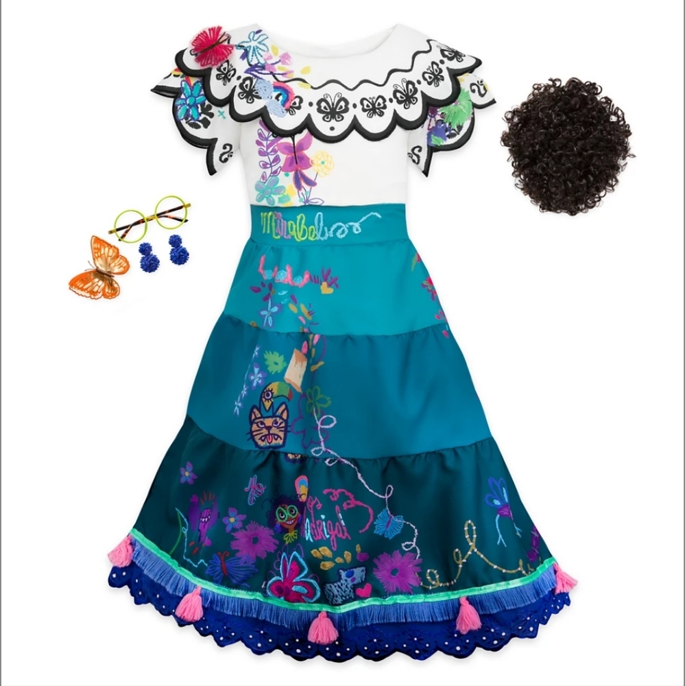 NWT Disney Encanto Mirabel Costume Set – Dress, Wig & Accessories (Kids Sizes)”